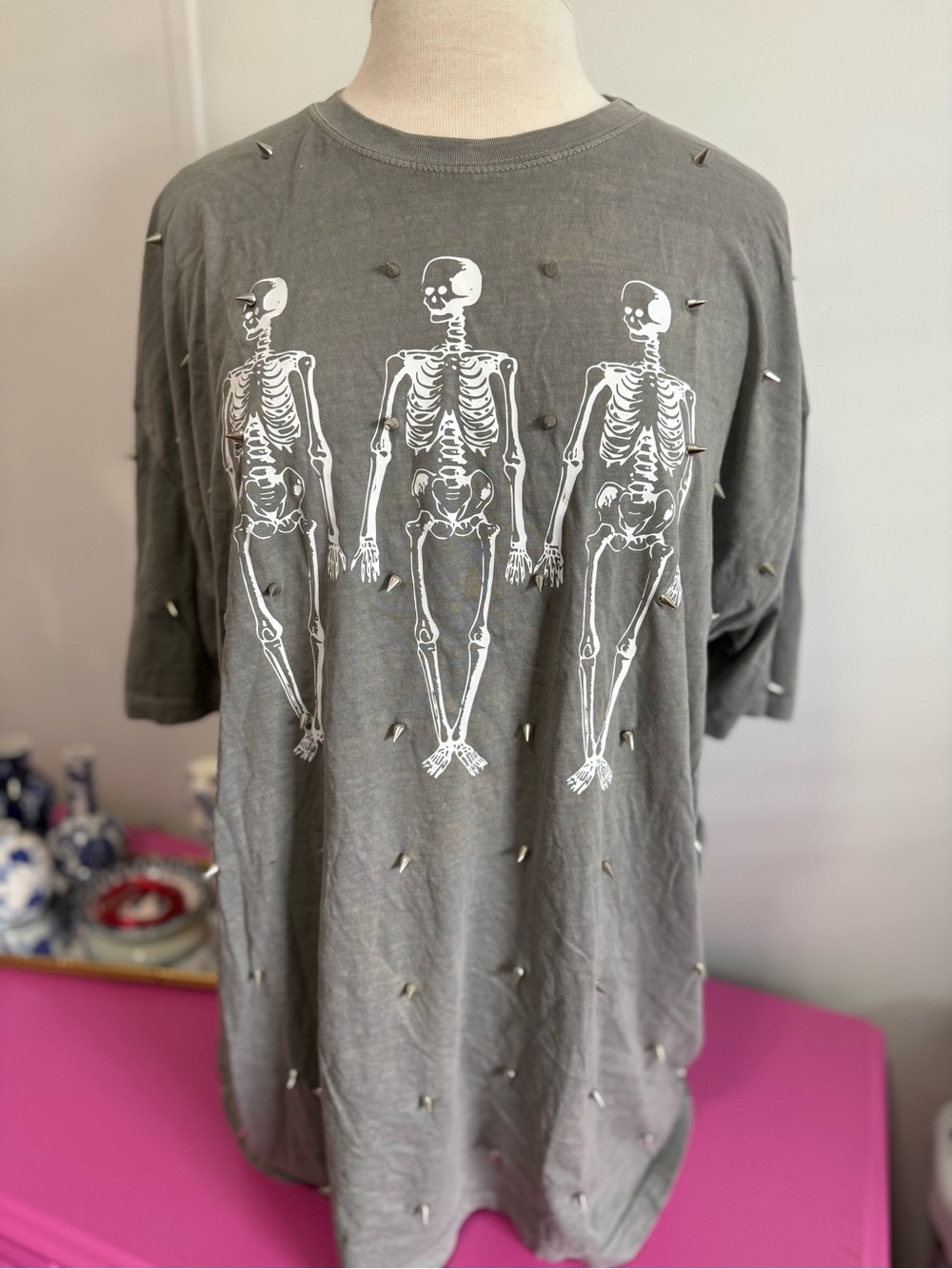 Skull House Designs Studded Gray Skeleton Graphic Tee